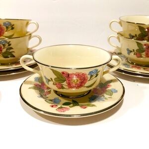 Gorham Faiemeadows Cream Soup Cups & Saucers Serving For 6 Persons Very Rare